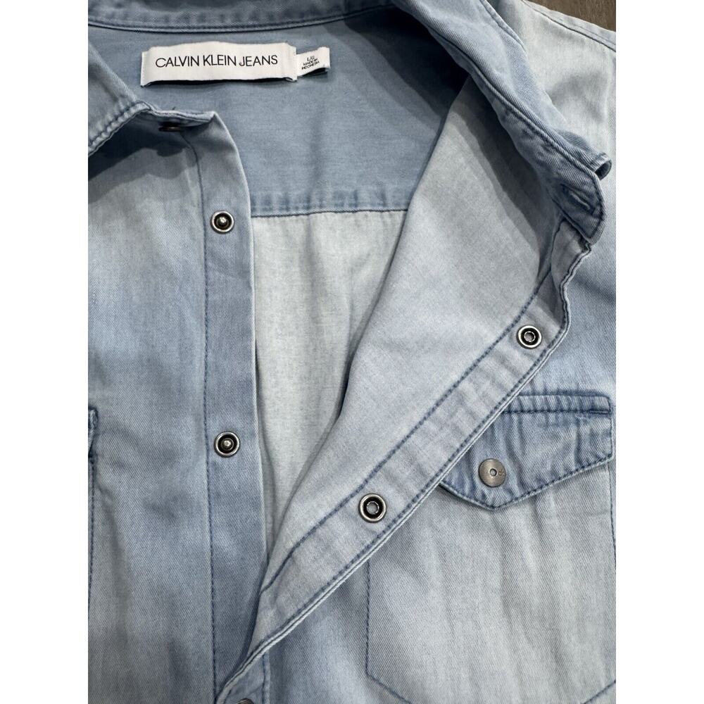 Vintage 90s CK Calvin Klein Jeans Denim Button Shirt Men Large Sun Faded - Picture 4 of 7
